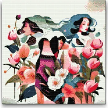 Diamantové malování Diamantové malování - Ženy s pivoňkami Velikost: 50x50cm, Rámování: Pouze srolované plátno, Diamanty: Kulaté