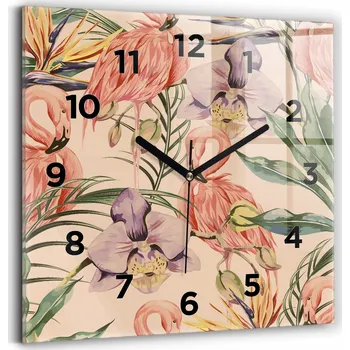 Hodiny Skleněné nástěnné hodiny do kanceláře s grafikou Tropické palmové listy 30x30 cm