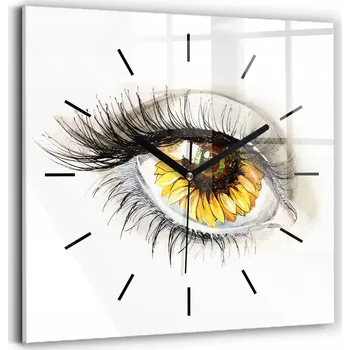 Hodiny Čtvercové skleněné nástěnné hodiny s grafikou: Slunečnice v oku, 30x30 cm
