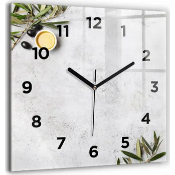 Hodiny Čtvercové Skleněné Nástěnné Hodiny s Minimalistickým Motivem Oliv, 60x60 cm