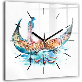 Hodiny Velké skleněné nástěnné hodiny s grafikou Tiché Itálie Benátská gondola 60x60