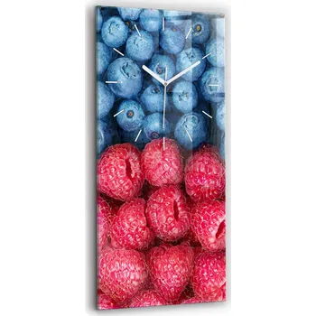 Hodiny Vertikální Skleněné Nástěnné Hodiny do Kanceláře s Motivem Borůvek a Maliny 30x60 cm
