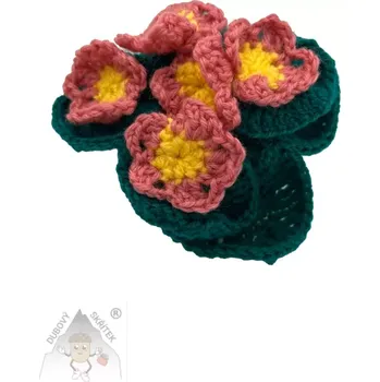 Velikonoční dekorace Dubový skřítek Háčkovaná primulka v hrníčku světle růžová