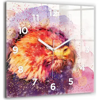 Hodiny Čtvercové Skleněné Nástěnné Hodiny do Kanceláře s Akvarelovým Vzorem Orel 60x60 cm