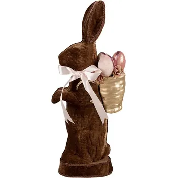 Bytová dekorace Dekorace hnědý sametový králík s vajíčky Fancy - 22*9*52 cm