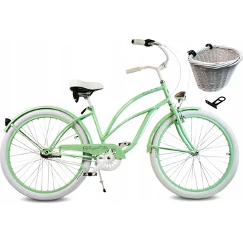 Městské kolo Dámské městské kolo 26" cruiser MOJITO RoyalBi mátové barvy, s přehazovačkou a košíkem