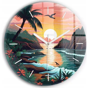 Hodiny Moderní skleněné nástěnné hodiny s potiskem Pohádkový západ slunce průměr 30 cm