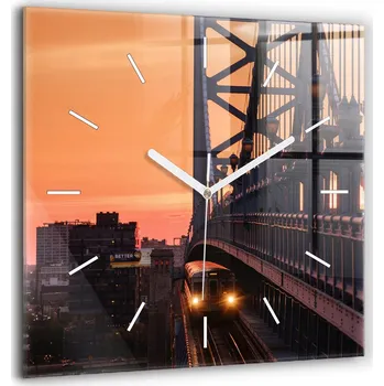 Hodiny Velké skleněné nástěnné hodiny s grafikou - Tichý most Benjamina Franklina 60x60