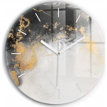 Hodiny Moderní skleněné nástěnné hodiny Umělecký mramor kulatý průměr 30 cm