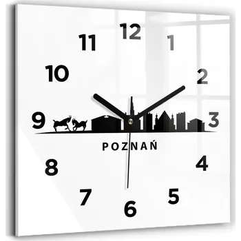 Hodiny Skleněné nástěnné hodiny do obýváku s grafikou Poznaň - panorama, 30x30 cm