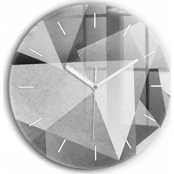 Hodiny Skleněné nástěnné hodiny Šedá Geometrická Abstrakce bílé ručičky průměr 60 cm