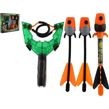 Létající drak Teddies Prak + šipky 3ks pískající plast 12x21cm v krabici 34x29cm