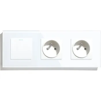 vypínač KLASICKÝ MECHANICKÝ SPÍNAČ S TLAČÍTKEM + 2x ZÁSUVKA, SKLENĚNÝ SPÍNAČ