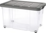 Úložný box s klipem a kolečky PUZZLE 60 l transparent/šedá