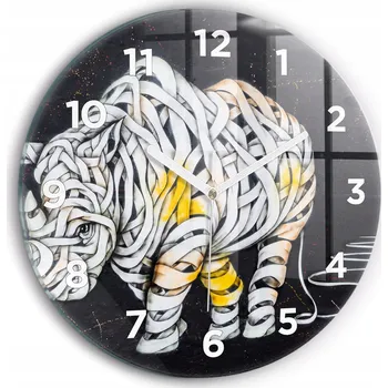 Hodiny Moderní skleněné nástěnné hodiny s potiskem Abstraktní nosorožec průměr 30 cm