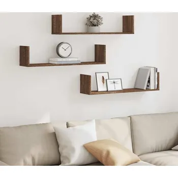 police vidaXL Nástěnné police 3 ks 80 x 18 x 18 cm kompozitní dřevo [853291] Barva: hnědý dub