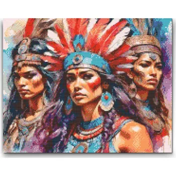 Diamantové malování Diamantové malování - Tři krásné indiánky Velikost: 30x40cm, Rámování: Pouze srolované plátno, Diamanty: Kulaté