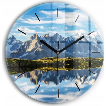 Hodiny Moderní skleněné foto hodiny na zeď Dolina Chamonix, Alpy kulatý průměr 30 cm