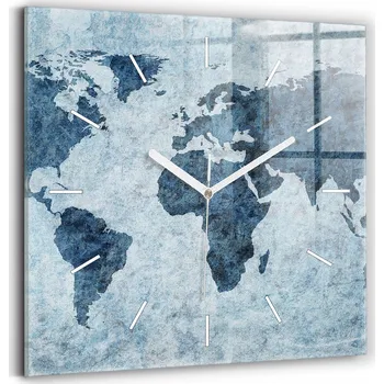 Hodiny Skleněné hodiny s potiskem Dekorativní nástěnné hodiny - Malovaná mapa světa
