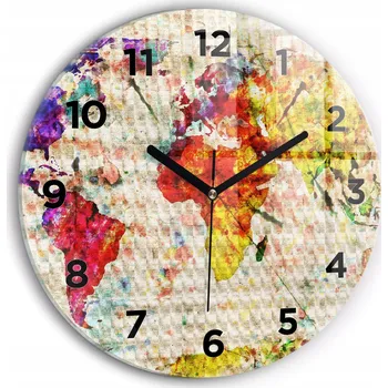 Hodiny Moderní skleněné nástěnné hodiny s potiskem Barevná mapa světa průměr 30 cm