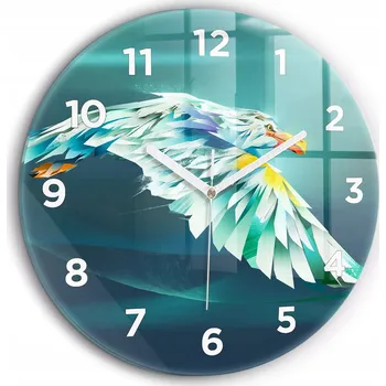 Hodiny Skleněné nástěnné hodiny se stylovým potiskem letícího orla, průměr 60 cm