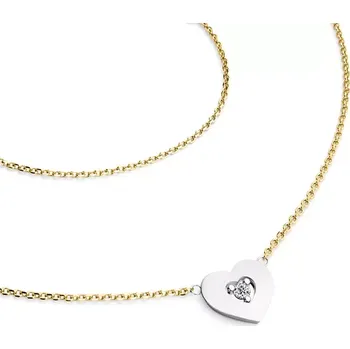 Náhrdelník Dámský náhrdelník zlato mix 585/1000 přírodní diamant G/SI srdce 10874-NH01-ZLB-DIA délka 45 cm
