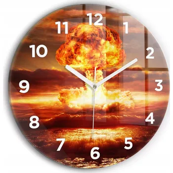 Hodiny Moderní skleněné foto hodiny na zeď Výbuch atomové bomby kulatý průměr 30 cm
