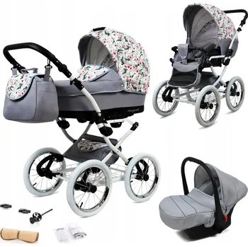 Kočárek Kočárek 3v1 BabyLux MARGARET WHITE - sportovní kočárek, hluboká korba, autosedačka