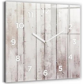 Hodiny Skleněné nástěnné hodiny s tichým chodem – kuchyně, motiv světlé dřevěné desky