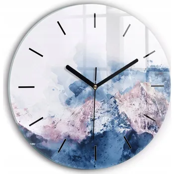 Hodiny Moderní skleněné nástěnné hodiny Abstraktní horské pásmo kulatý průměr 30 cm