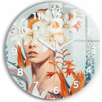 Hodiny Ozdobné nástěnné hodiny s krásnou grafikou Žena s květinami kulatý průměr 30 cm