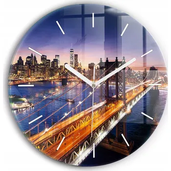 Hodiny Moderní skleněné nástěnné hodiny York a západ slunce kulatý, průměr 30 cm