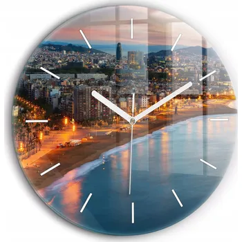 Hodiny Moderní skleněné nástěnné hodiny Pláž v Barceloně bílé ručičky průměr 60 cm