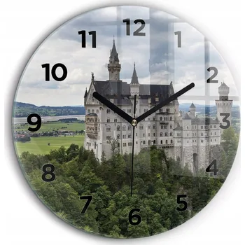 Hodiny Čtvercové Skleněné Nástěnné Hodiny S Potiskem Zámek Neuschwanstein fi60 cm