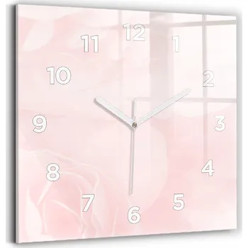 Hodiny Čtvercové skleněné nástěnné hodiny do kanceláře s grafikou Kvetoucí růže 30x30 cm