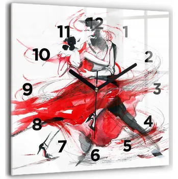 Hodiny Čtvercové Skleněné Nástěnné Hodiny do Obýváku s Motivem Tančícího Páru 60x60 cm