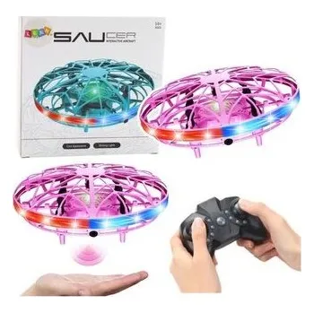 Dron Dron UFO sterowany ręką ze światłem różowy