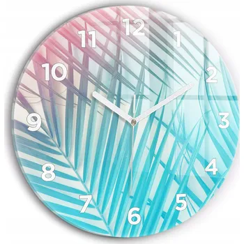 Hodiny Moderní skleněné hodiny s grafikou na zeď Tropická palma kulatý průměr 30 cm