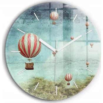 Hodiny Tiché skleněné nástěnné hodiny Malované balónky bílé ručičky kulatý průměr 60 cm