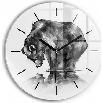 Hodiny Moderní skleněné nástěnné hodiny s potiskem Kreslený medvěd průměr 30 cm
