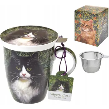 Hrnek z kostního porcelánu sítko na louhování čaje - černá kočka