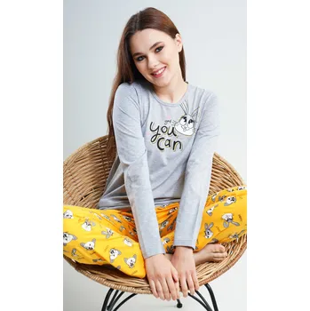 Dámské noční prádlo Vienetta Dámské pyžamo dlouhé Zajíc Barva: šedá, Velikost: XL