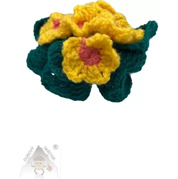 Velikonoční dekorace Dubový skřítek Háčkovaná primulka v hrníčku žlutá