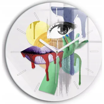 Hodiny Skleněné nástěnné hodiny Surrealistická koláž kulatý bílé ručičky průměr 60 cm