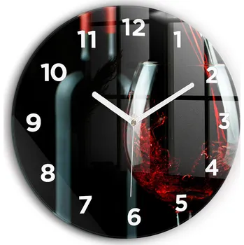 Hodiny Skleněné nástěnné hodiny do obýváku se stylovým potiskem Láhev vína průměr 60 cm