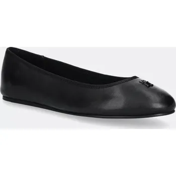 Dámské baleríny Kožené baleríny Tommy Hilfiger TH HARDWARE LEATHER BALLERINA černá barva, FW0FW08654 99X, EUR 39