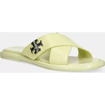 Dámské pantofle Kožené pantofle Tory Burch T Lock Cross Band Slide dámské, žlutá barva, 170611-700 170611.700 10X, EUR 41