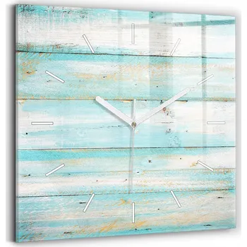 Hodiny Minimalistické Skleněné Nástěnné Hodiny s S Potiskem Modrá Prkna 30x30 cm