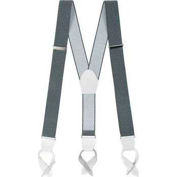 Kšandy Avantgard Šle Y s koženým středem a poutky - 35 mm, 874-210101, Šedá s bílým puntíkem, bílá kůže