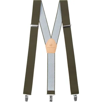 Kšandy Avantgard Rybářské šle Y s koženým středem a zapínáním na klipy - 35 mm, 856-480212, Khaki, Petrův Zdar